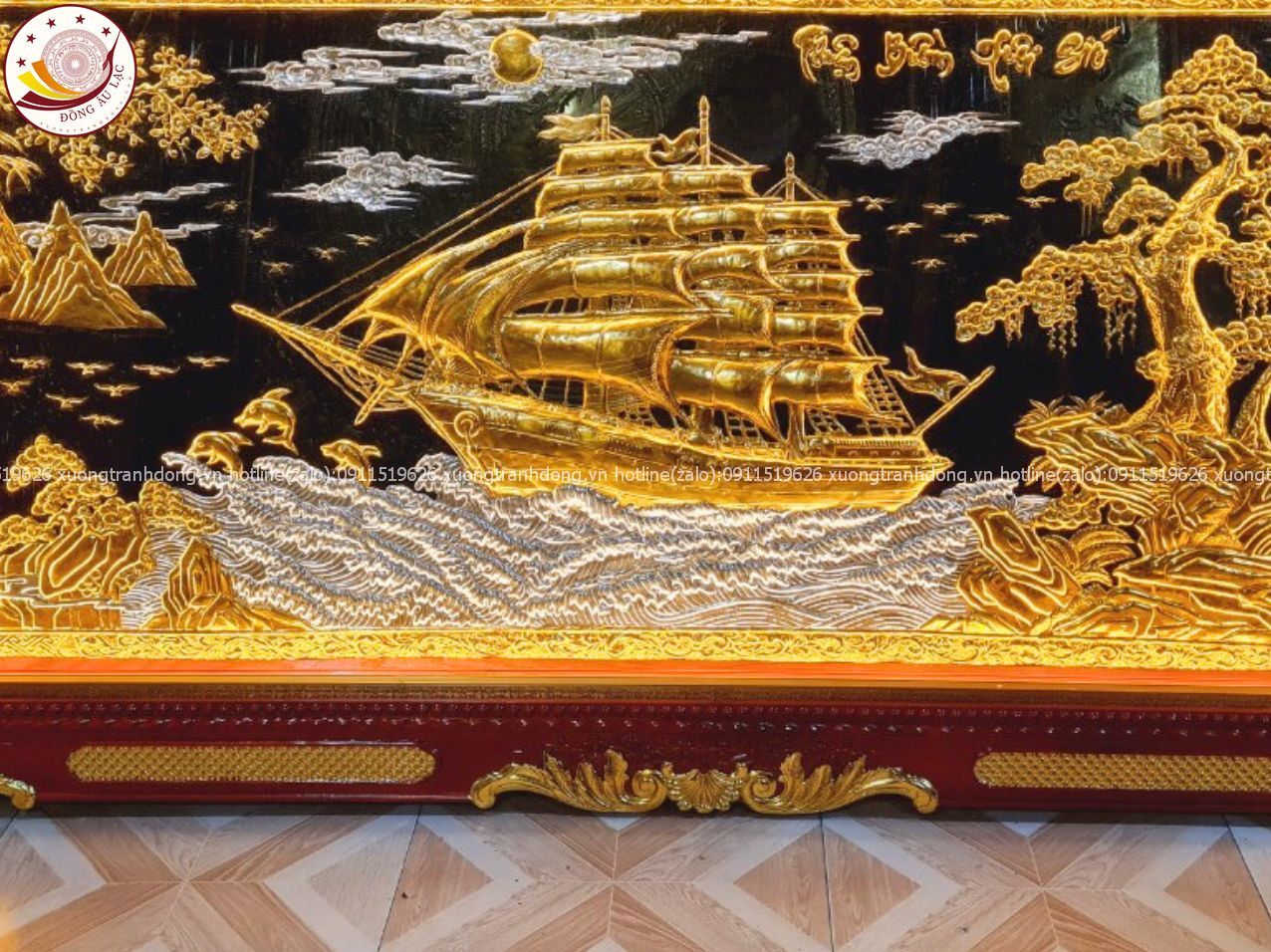 tranh thuan buom xuoi gio bang dong vang dat vang khung duc dat kt 1m20x2m30 xuong tranh dong