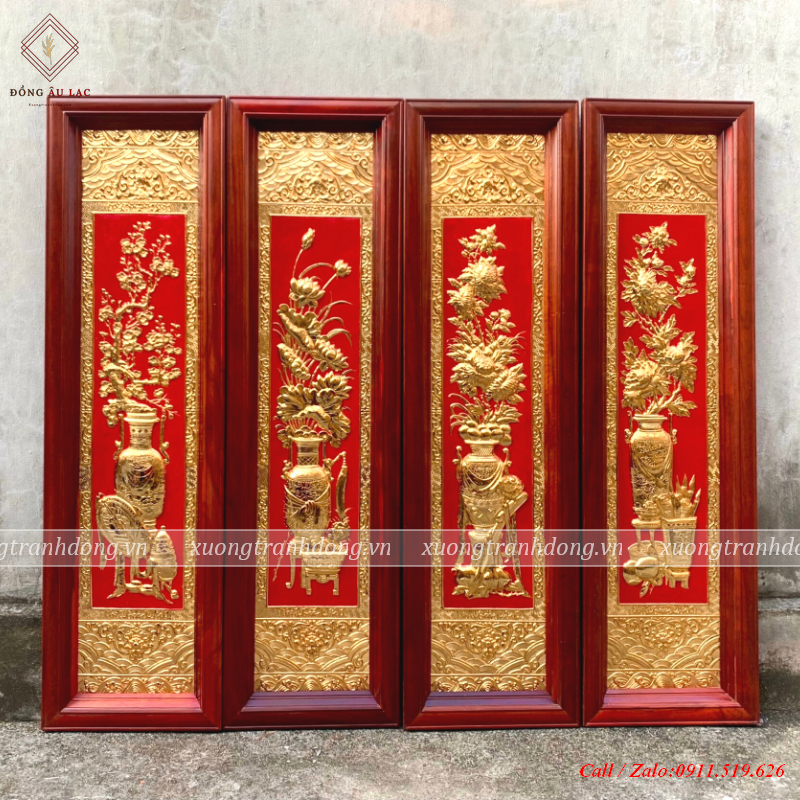 tranh tu binh ma vang nen do 41x146cm