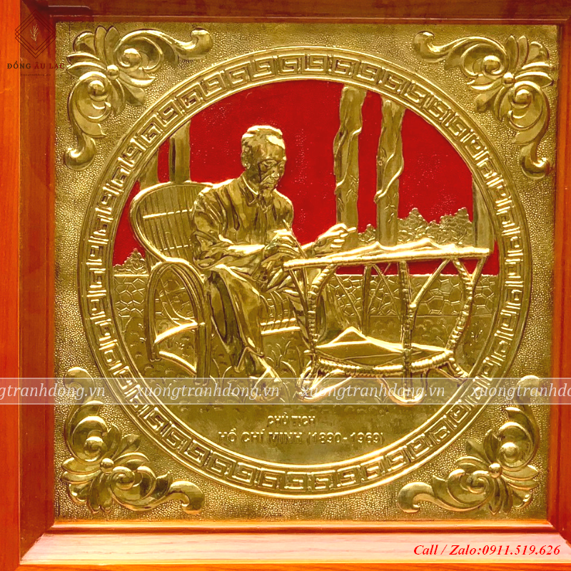 tranh bac ho ngoi ghe may dong vang nen do kich thuoc 28 28