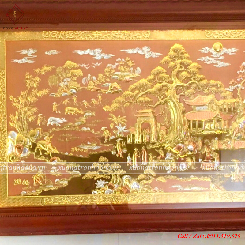 tranh dong que bang dong vang nen hong ma tam khi tranh dong que khung soi kt 1m07x1m97