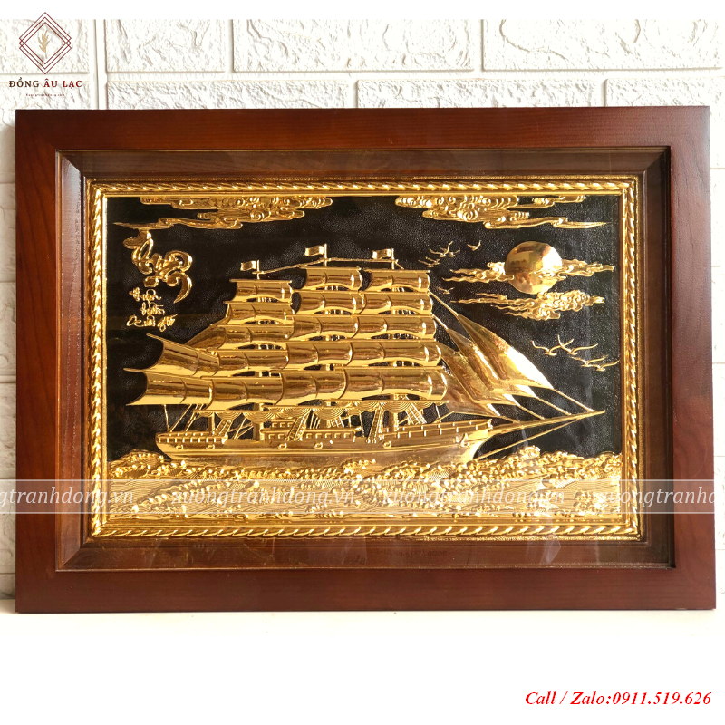 tranh dong thuan buom xuoi gio 2 dau ma vang 24k kich thuoc 38 54