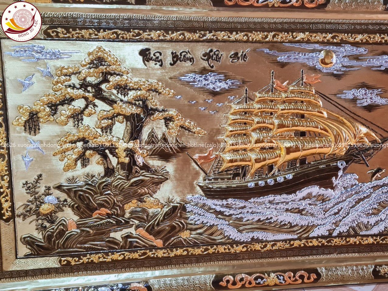 tranh thuan buom xuoi gio bang dong vang xuoc dat vang khung dong kt 1m20x2m30 xuong tranh dong