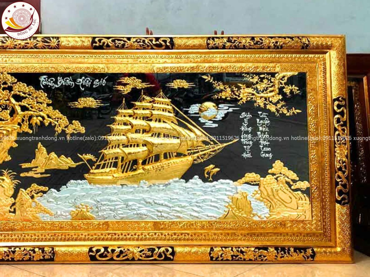 tranh thuan buom xuoi gio bang dong vang dat vang bac khung dong kt 1m20x2m30 xuong tranh dong