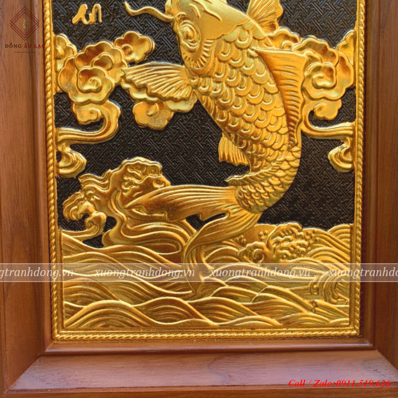 tranh phu quy binh an 28x38cm ma vang 24k nen den khung go soi