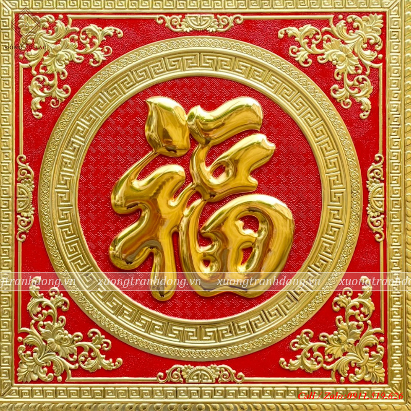 tranh chu phuc 68x68cm khung soi ma vang chu