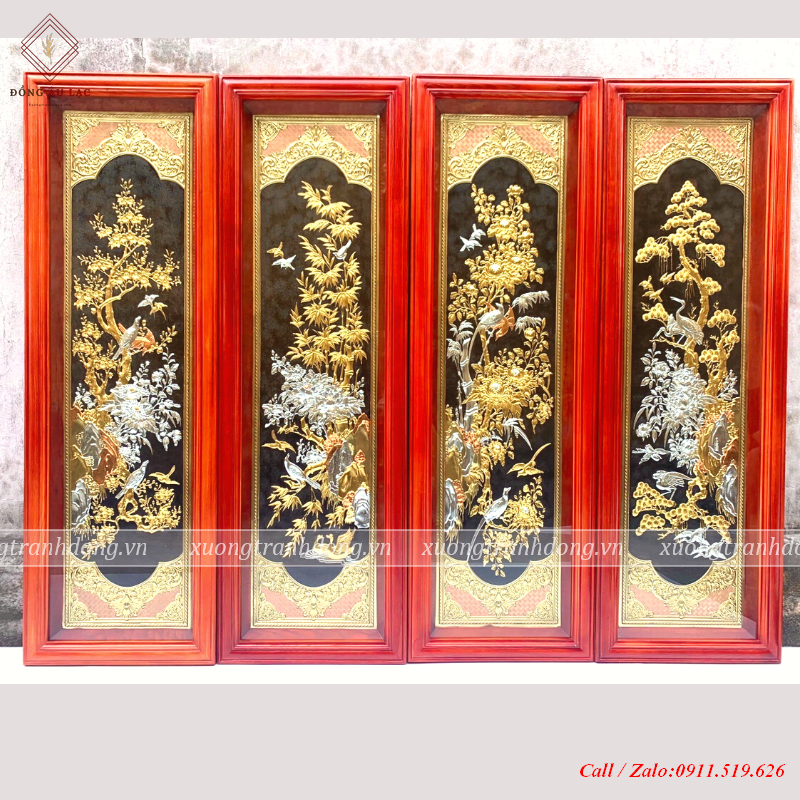 tranh tu quy dong vang 41x127cm dat vang bac