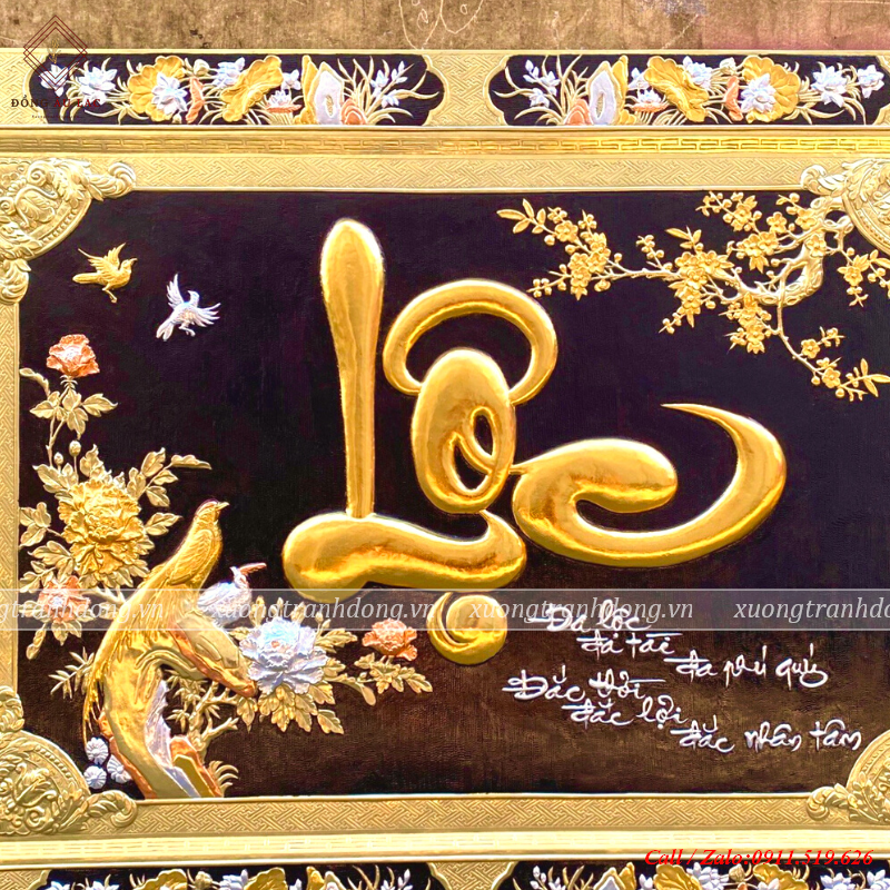 tranh chu loc ngang 81x107cm dat vang bac khung dong