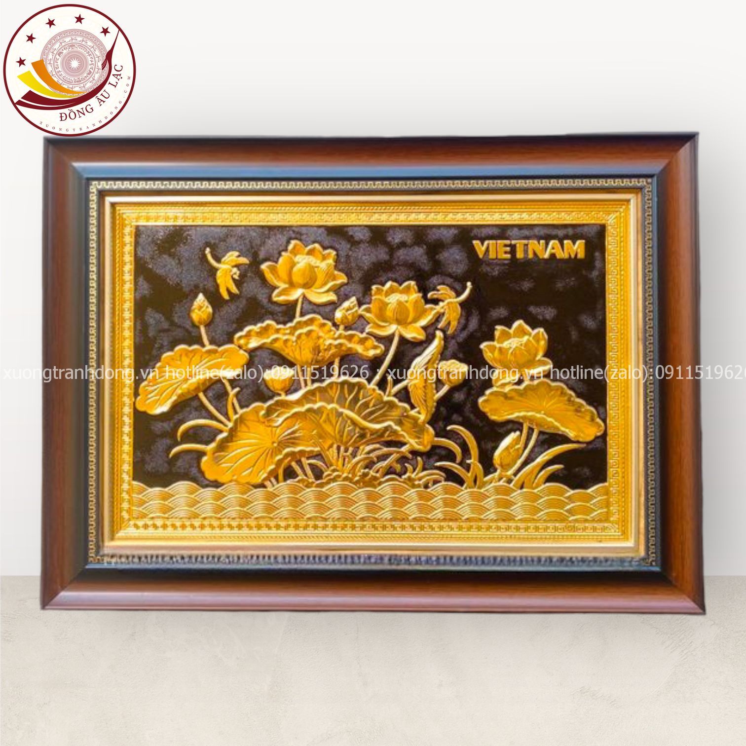 tranh qua tang hoa sen dong vang ma vang 24k kich thuoc 38x54cm mau 1 xuong tranh dong