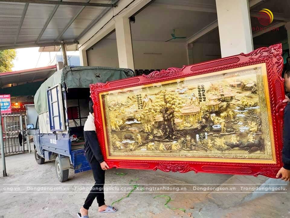 tranh dong que bang dong vang mau gia co kt 1m7x90cm