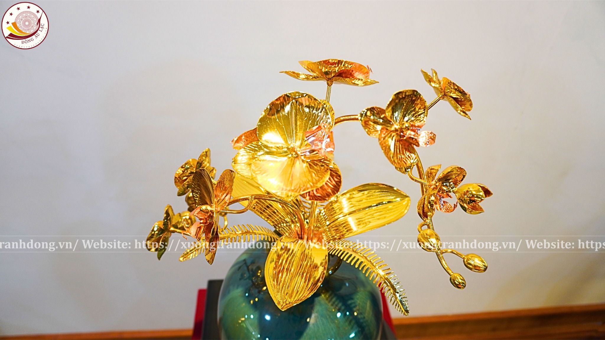 chau hoa lan 2 canh ma vang 24k xuong tranh dong