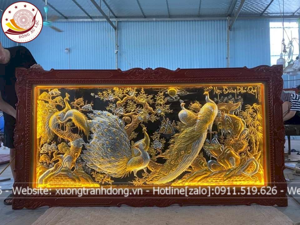 tranh ngoc duong phu quy dong vang dat vang bac nen den khung duc kich thuoc 2m3x1m2