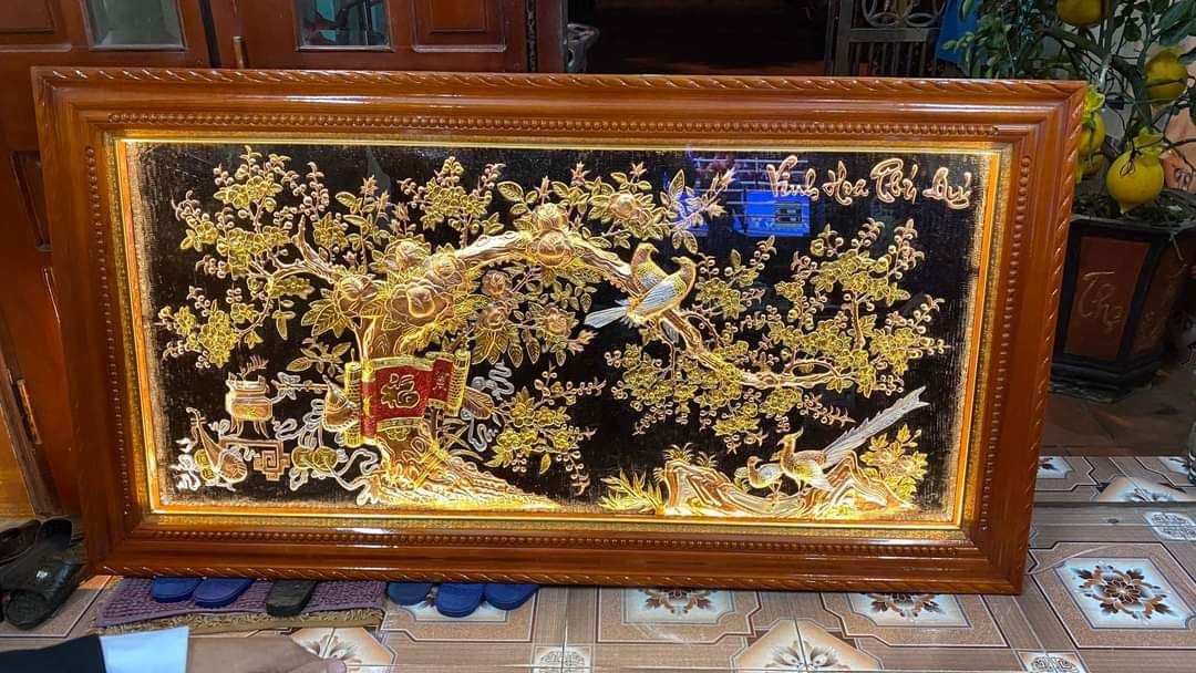 tranh vinh hoa phu quy bang dong vang dat vang bac kich thuoc 1m7x90cm xuong tranh dong