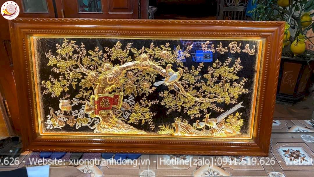 tranh vinh hoa phu quy bang dong vang dat vang bac kich thuoc 1m7x90cm xuong tranh dong