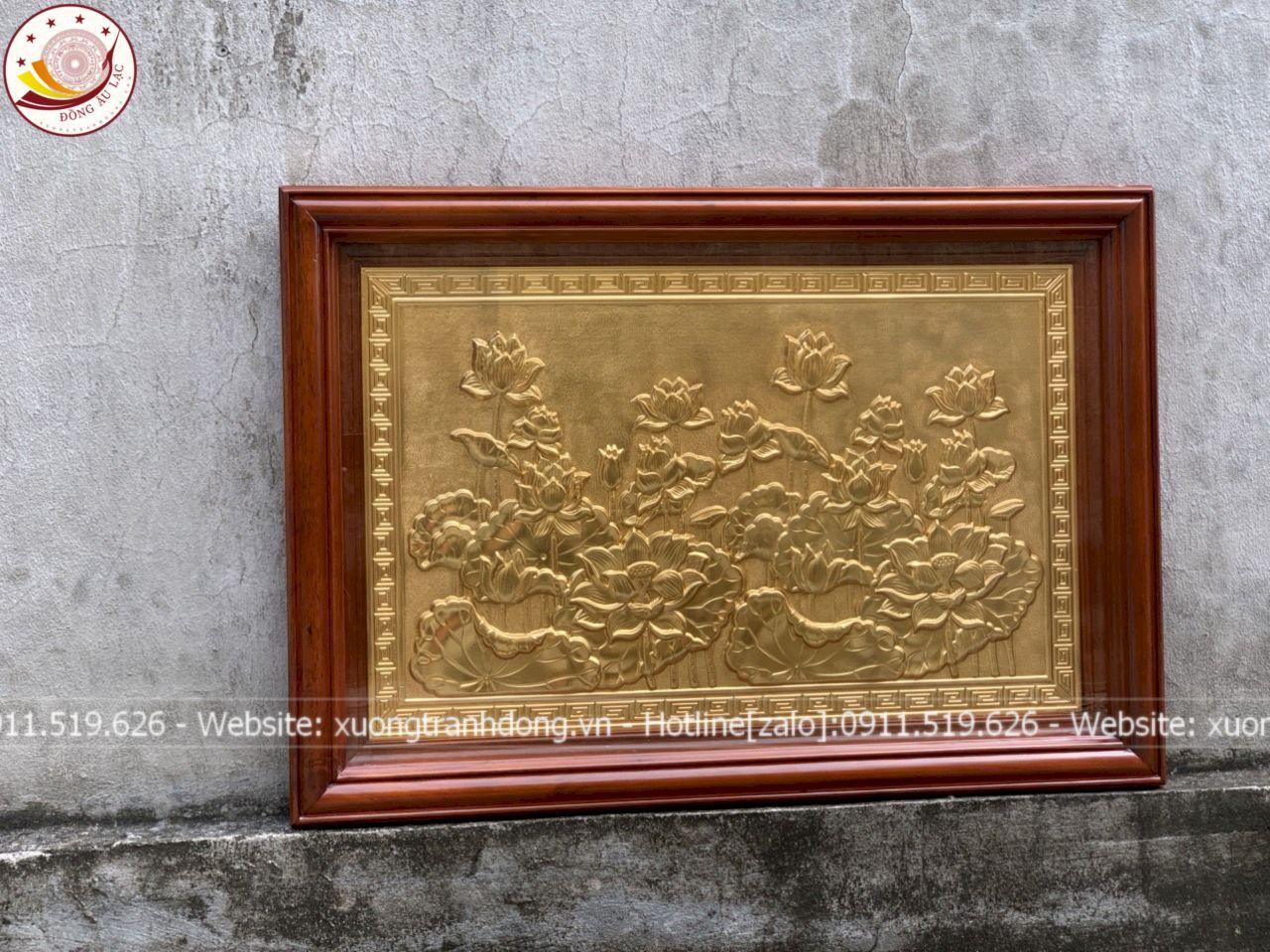 tranh hoa sen dong vang ma vang 24k 61x88cm xuong tranh dong