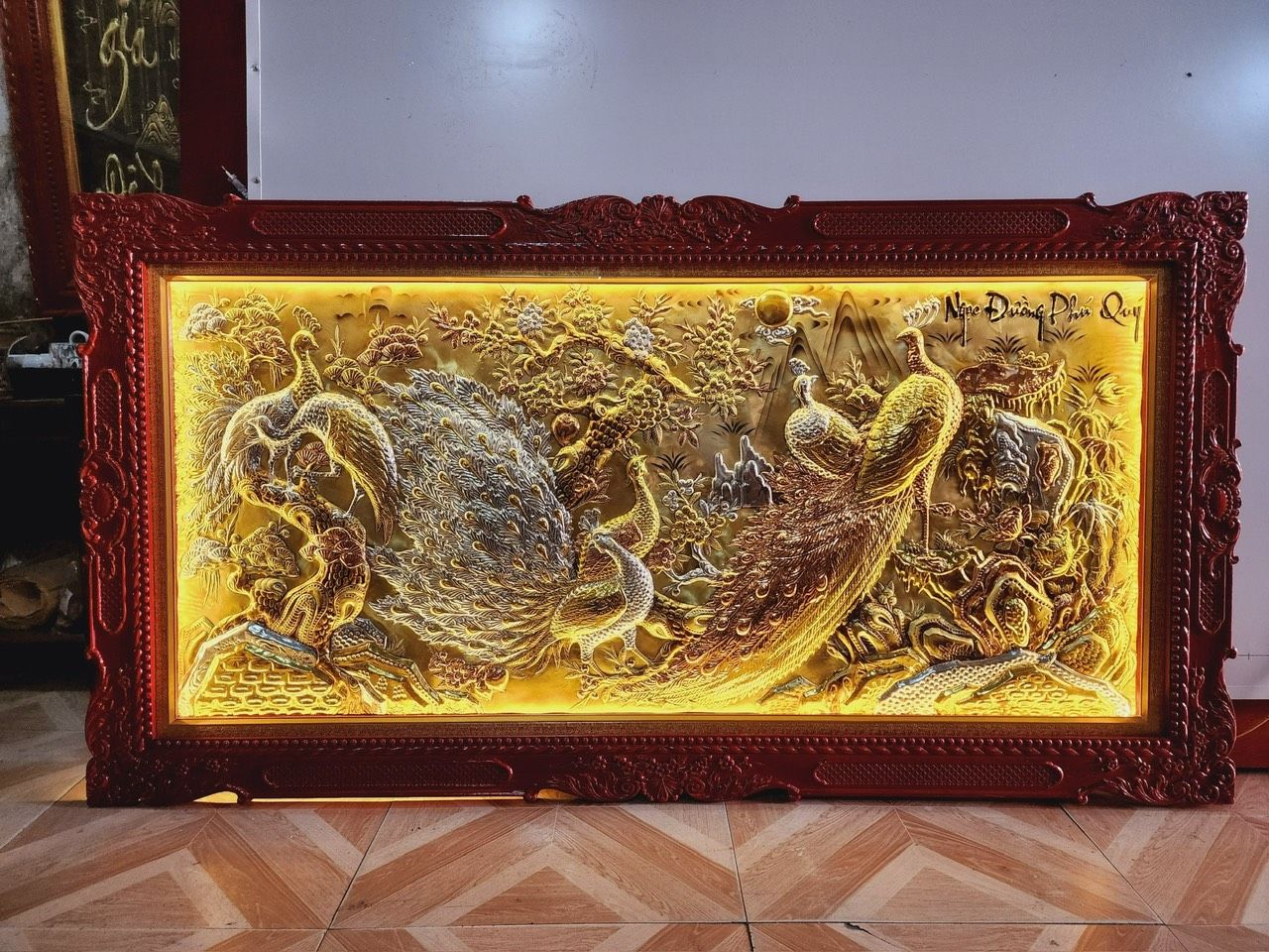tranh ngoc duong phu quy dong vang dat vang bac khung duc kich thuoc 1m7x90cm