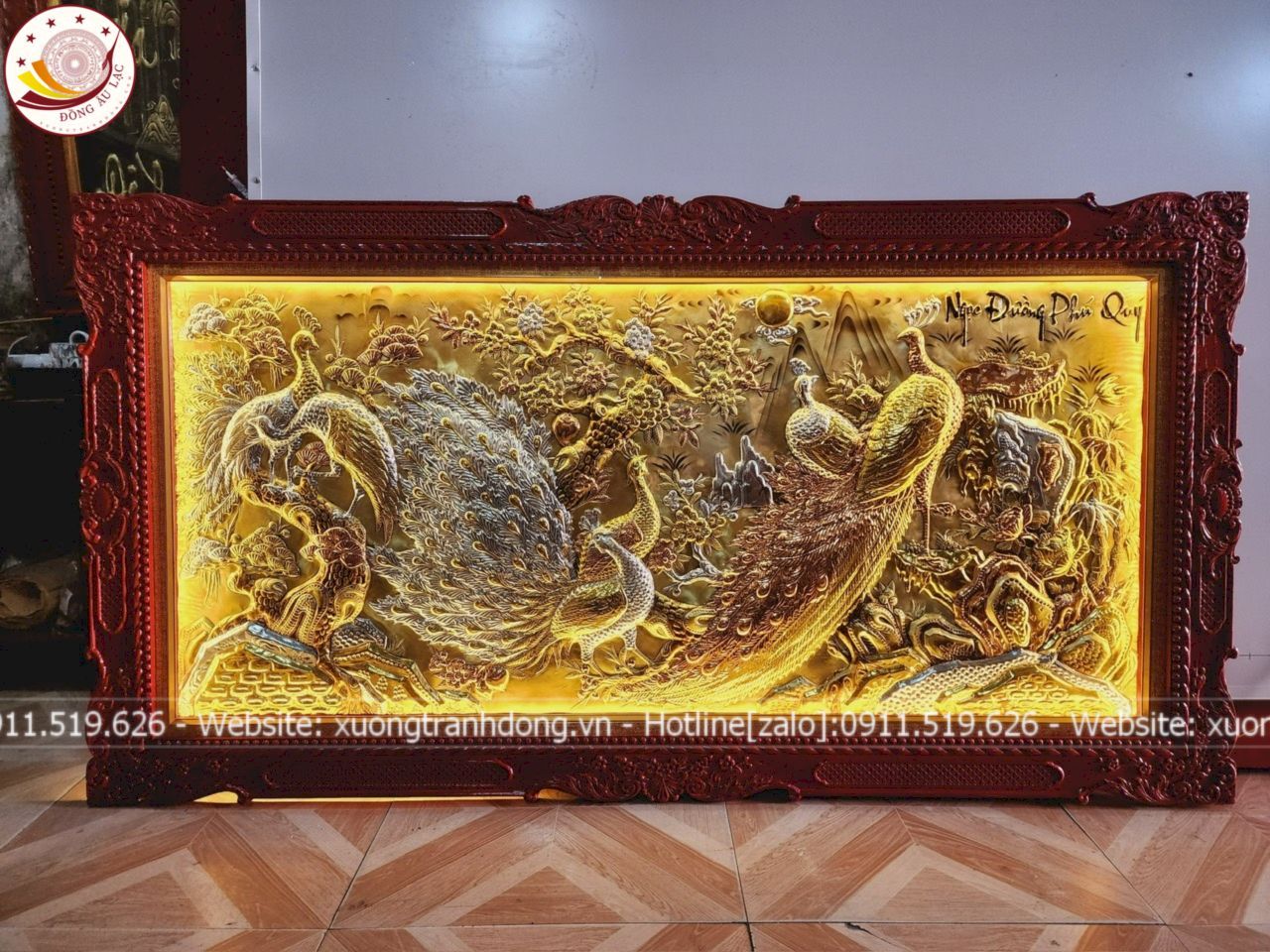 tranh ngoc duong phu quy dong vang dat vang bac khung duc kich thuoc 1m7x90cm