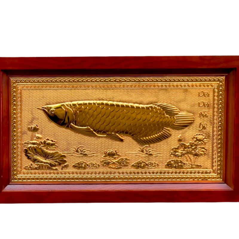 tranh ca rong 38x68cm ma vang 24k ma nen khung go soi