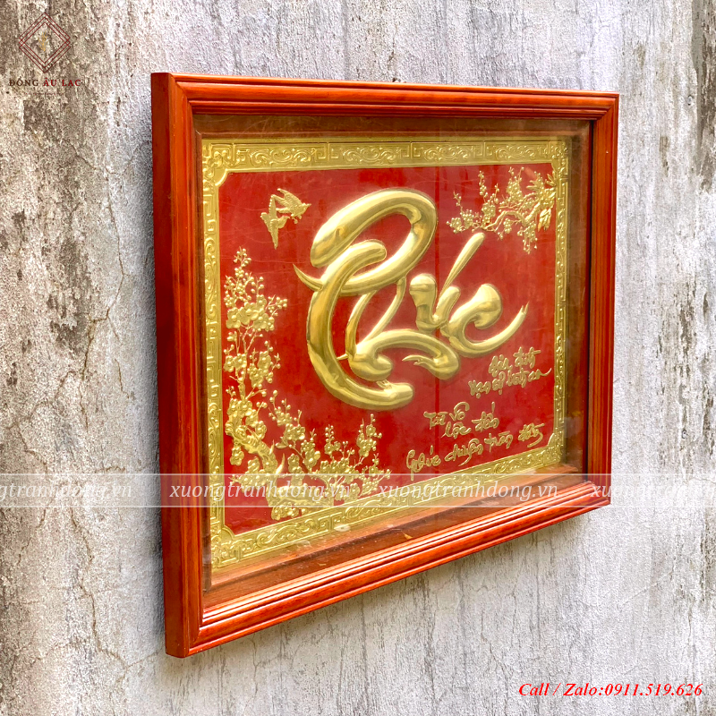 chu phuc 48x68cm ma vang 24k nen do khung soi