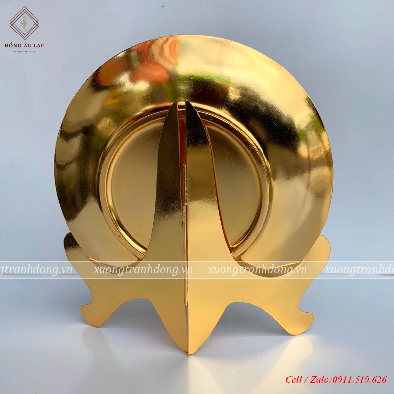 tranh dia hoa sen duong kinh 21cm dat vang 24k