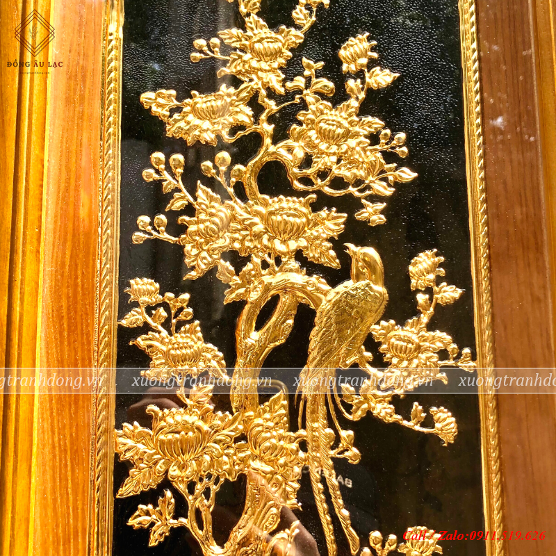 tranh tu quy 29x89cm nen den ma vang 24k