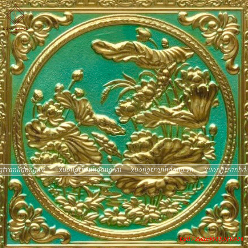 tranh hoa sen 38x38cm khong ma nen xanh khung soi