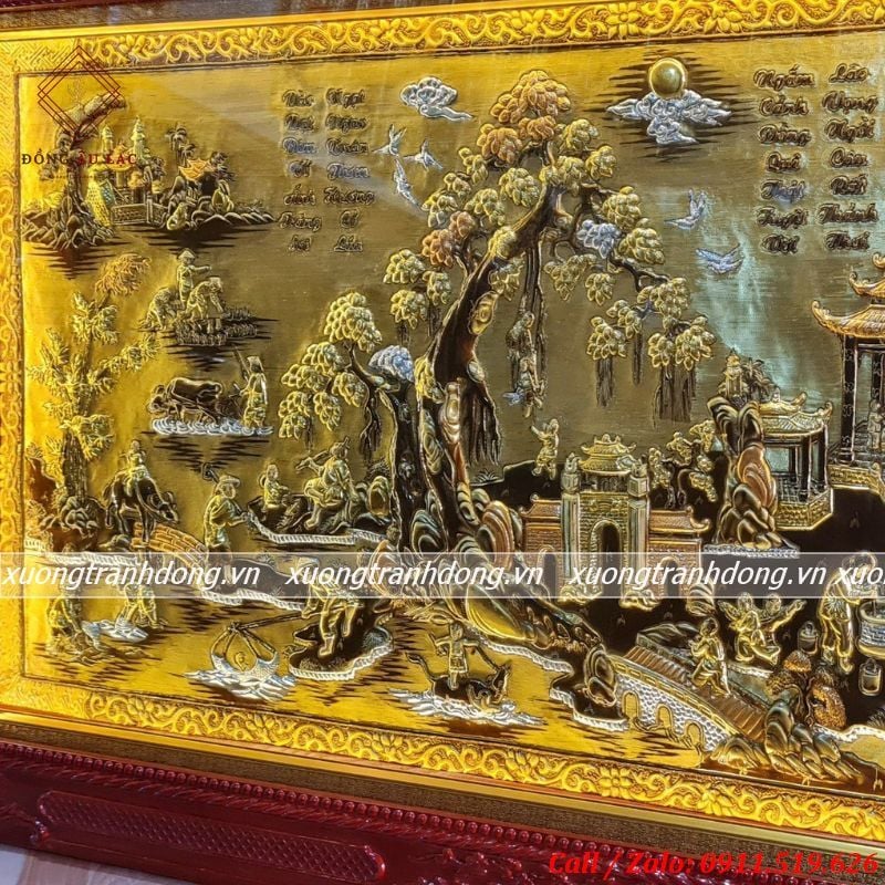 tranh dong que bang dong vang xuoc dat vang kich thuoc 90 170cm khung hoa van