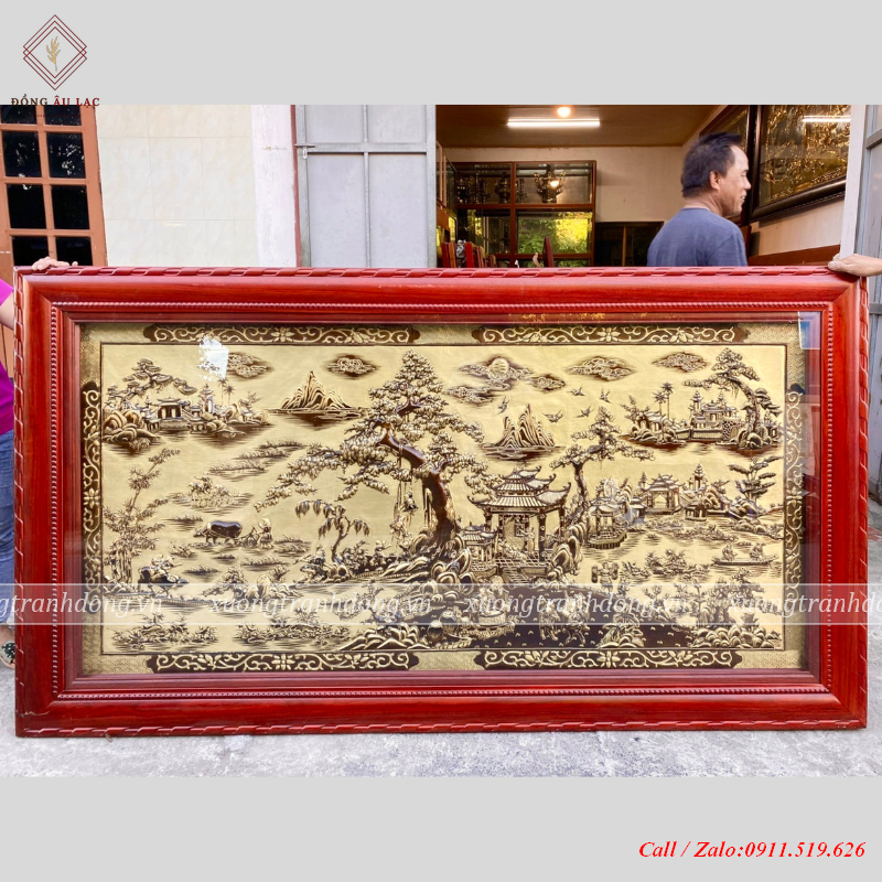 tranh dong que bang dong vang nen gia co thuc tay tranh dong que khung soi kich thuoc 1m27 2m31