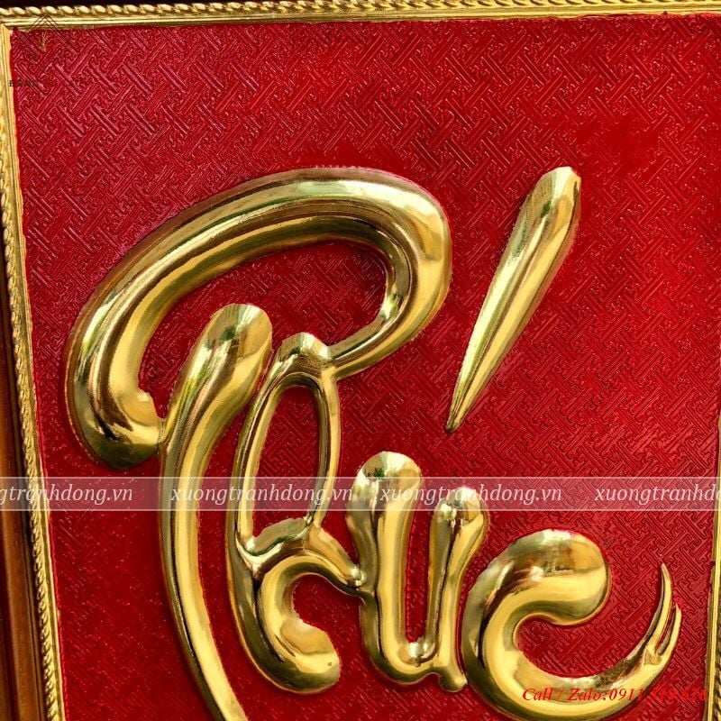 tranh chu phuc 28x38 nen do khung go soi