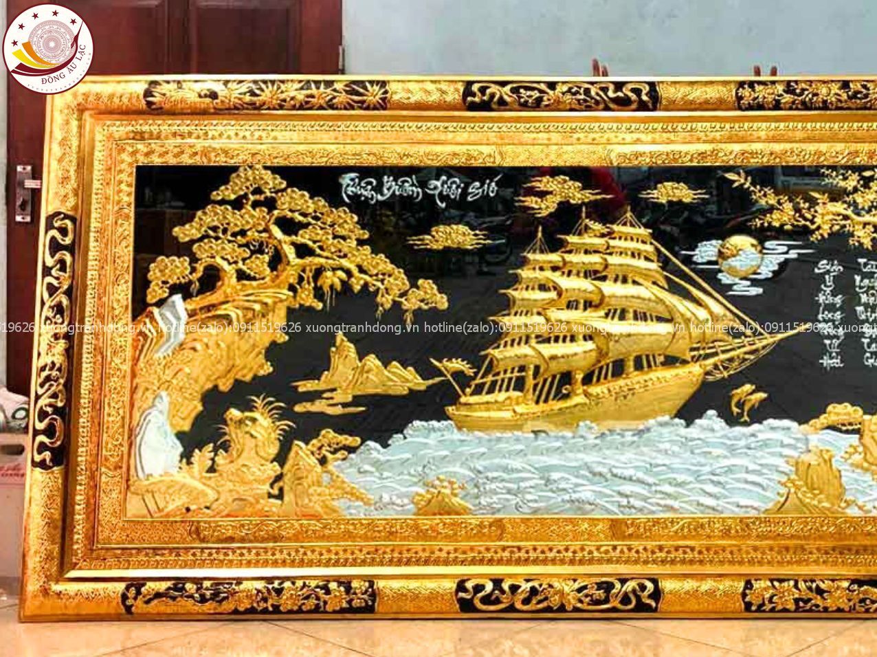 tranh thuan buom xuoi gio bang dong vang dat vang bac khung dong kt 1m20x2m30 xuong tranh dong