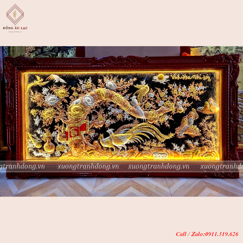 tranh vinh hoa phu quy bang dong do dat vang bac kich thuoc 1m7x90cm
