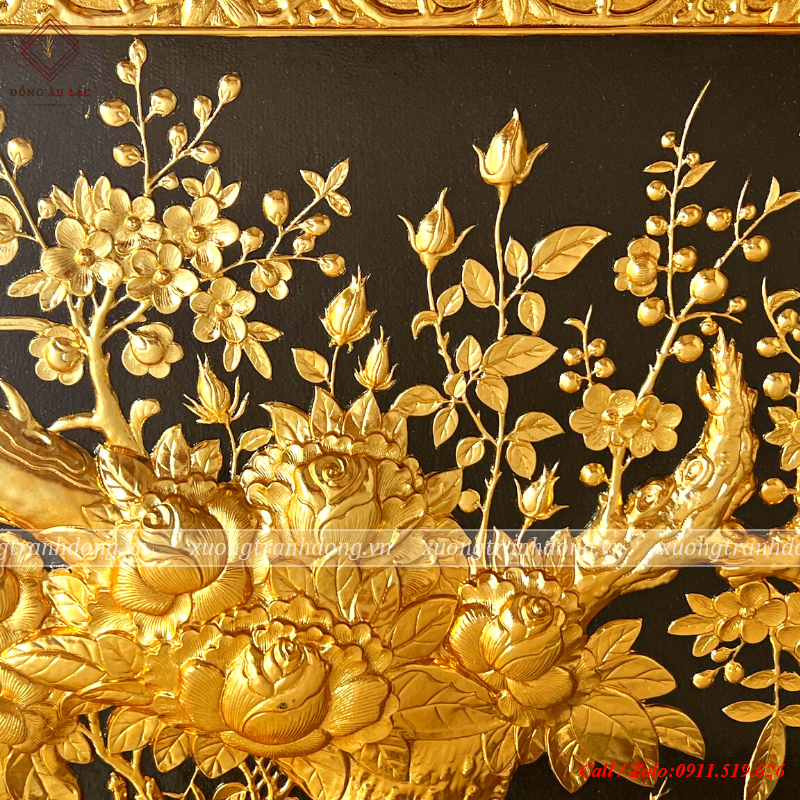 tranh vinh hoa phu quy bang dong vang dat vang kich thuoc 1m7x90cm