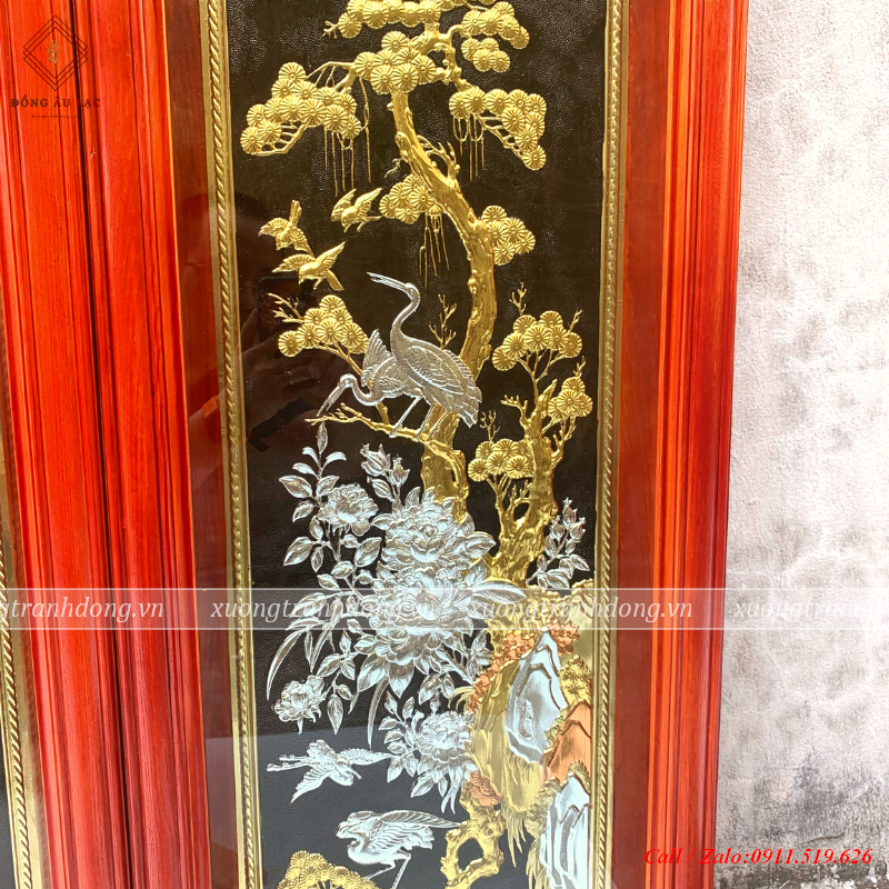 tranh tu quy dong vang 41x127cm dat vang bac
