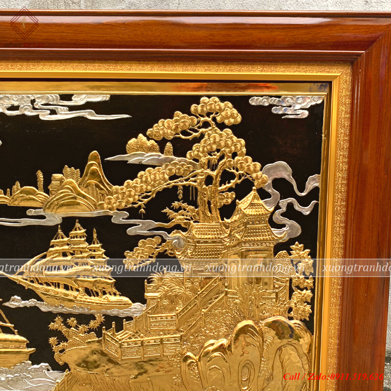 tranh thuan buom xuoi gio 88x1m55 dat vang bac