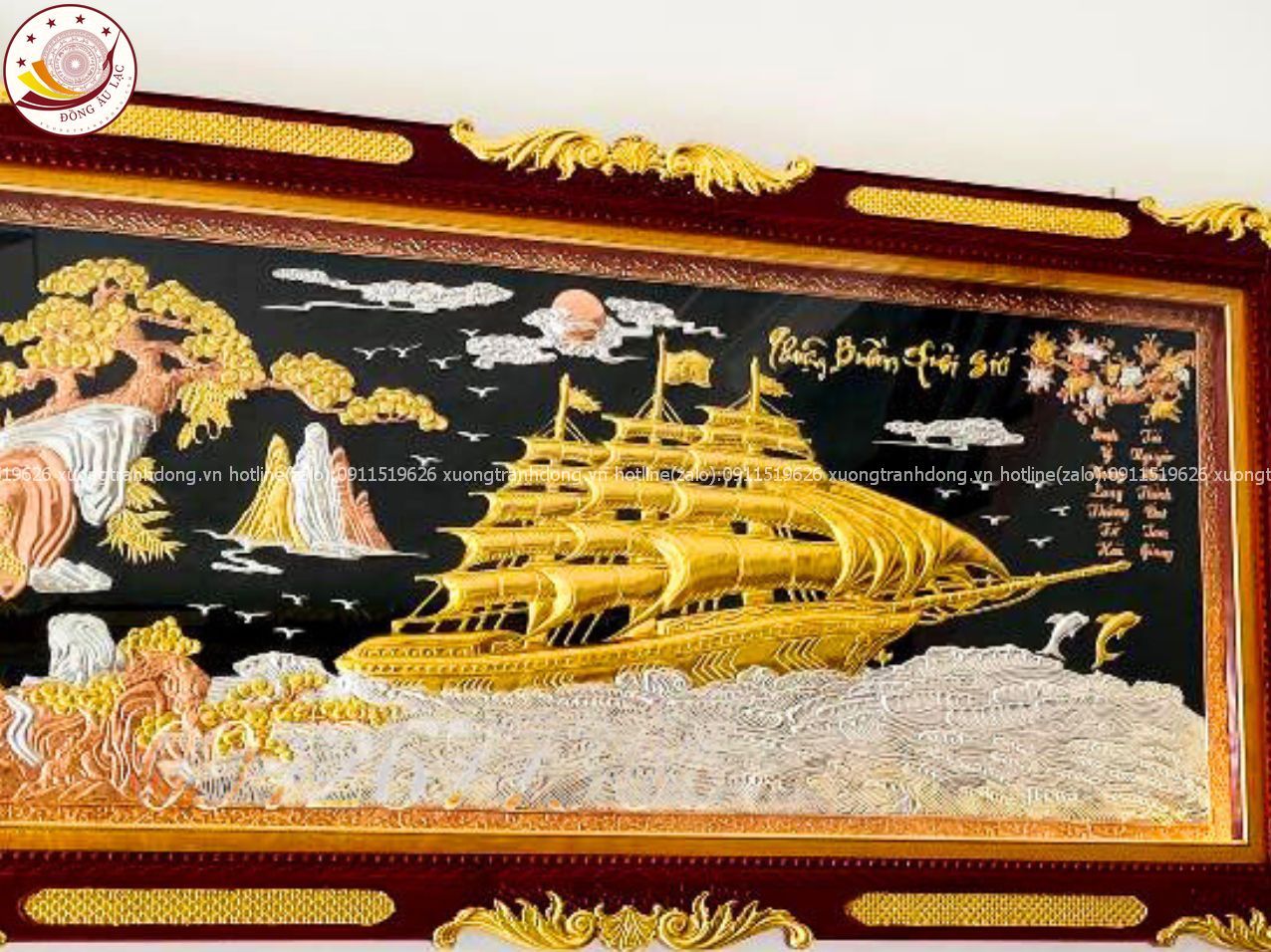 tranh thuan buom xuoi gio bang dong do dat vang bac khung duc dat kt 1m20x2m30 xuong tranh dong