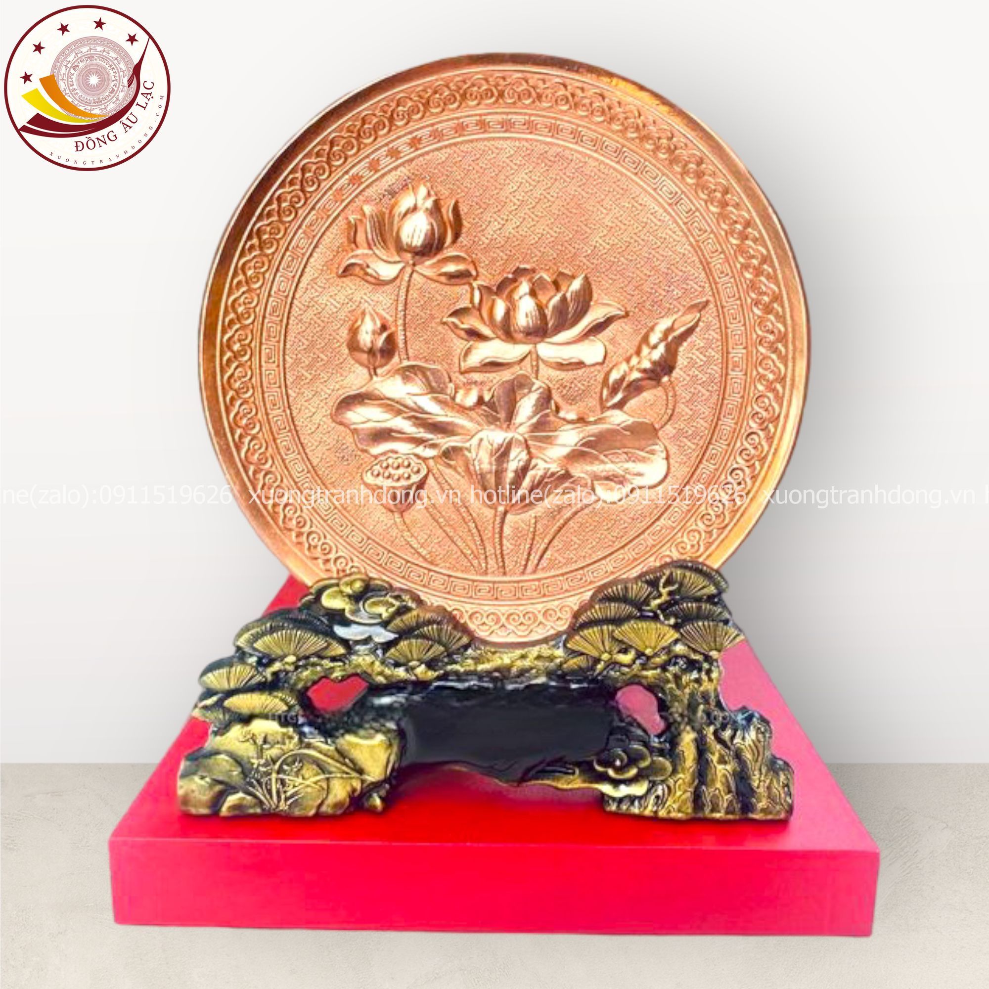 tranh qua tang hoa sen dong do de go de ban duong kinh 20cm mau 2 xuong tranh dong