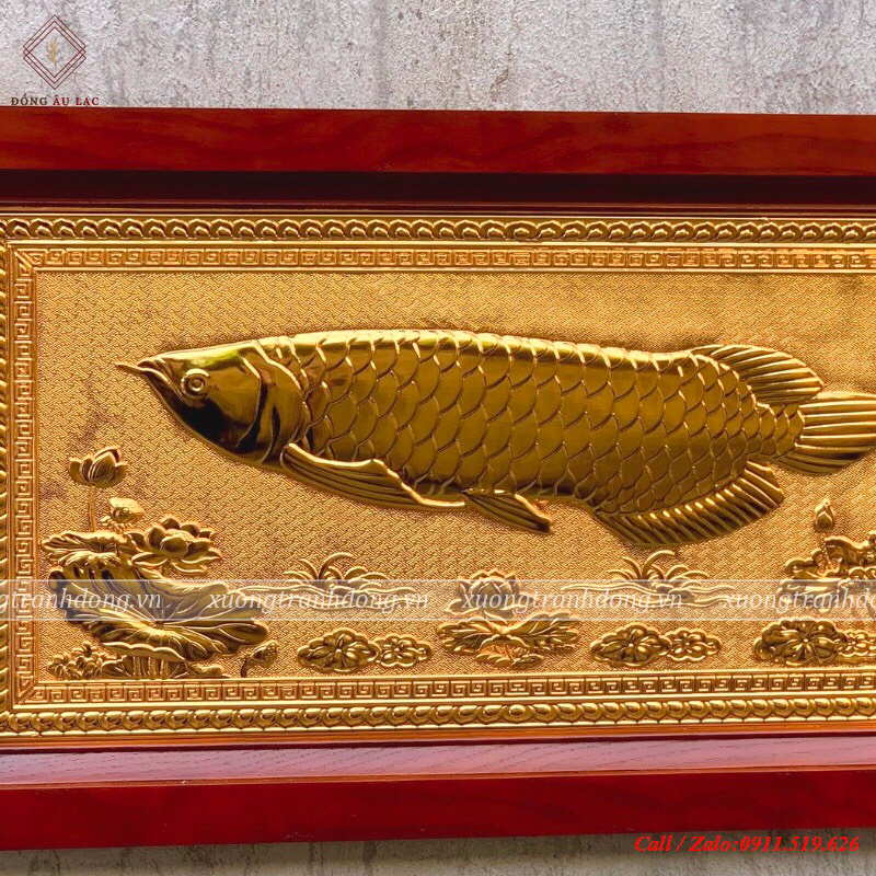 tranh ca rong 38x68cm ma vang 24k ma nen khung go soi