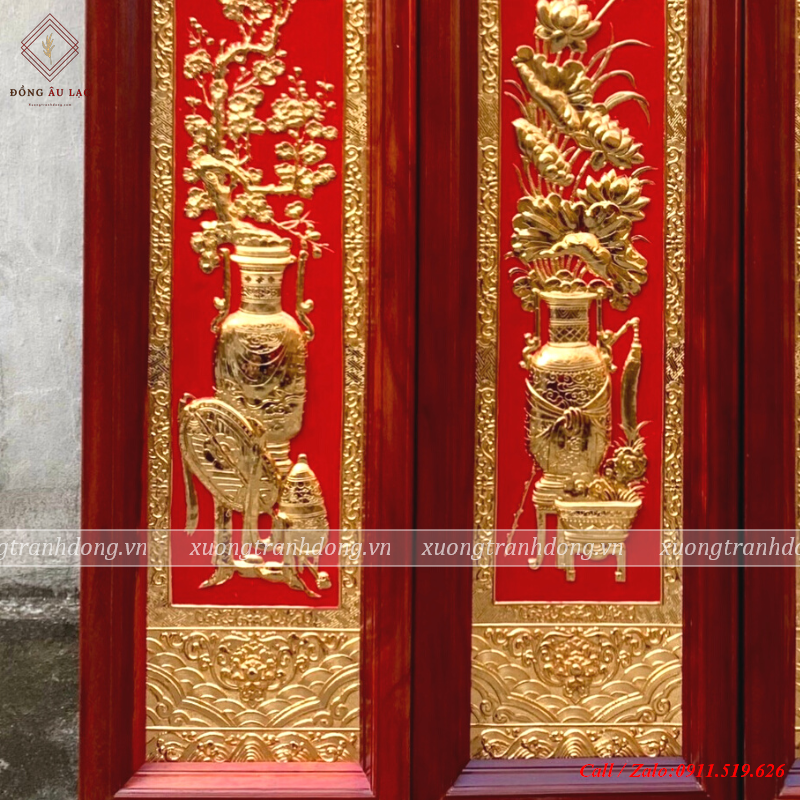 tranh tu binh ma vang nen do 41x146cm