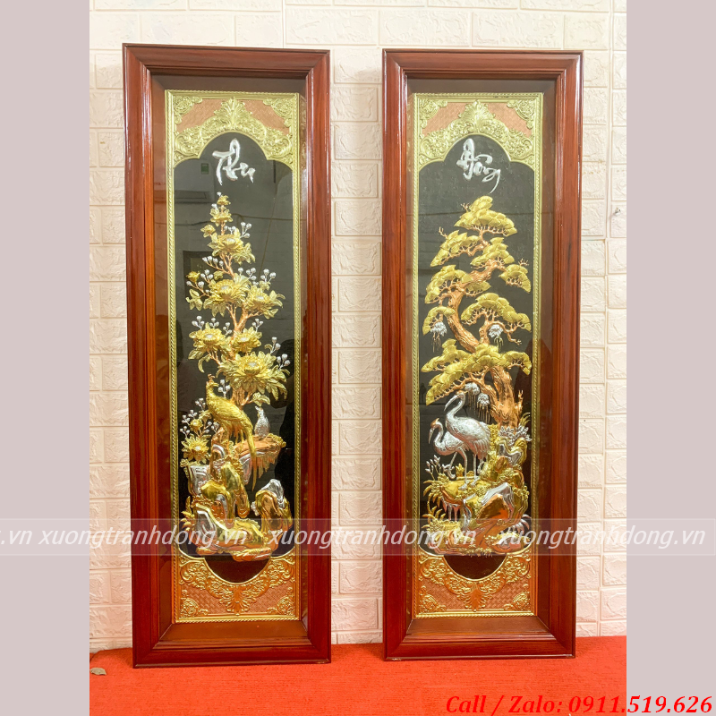 tranh tu quy dong vang nen den dat vang dat bac kich thuoc 41 127cm