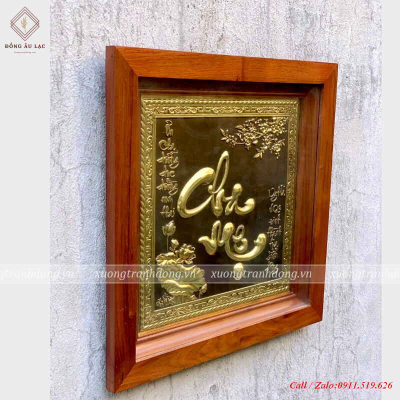 tranh cha me 38x38cm khong ma nen den khung go soi