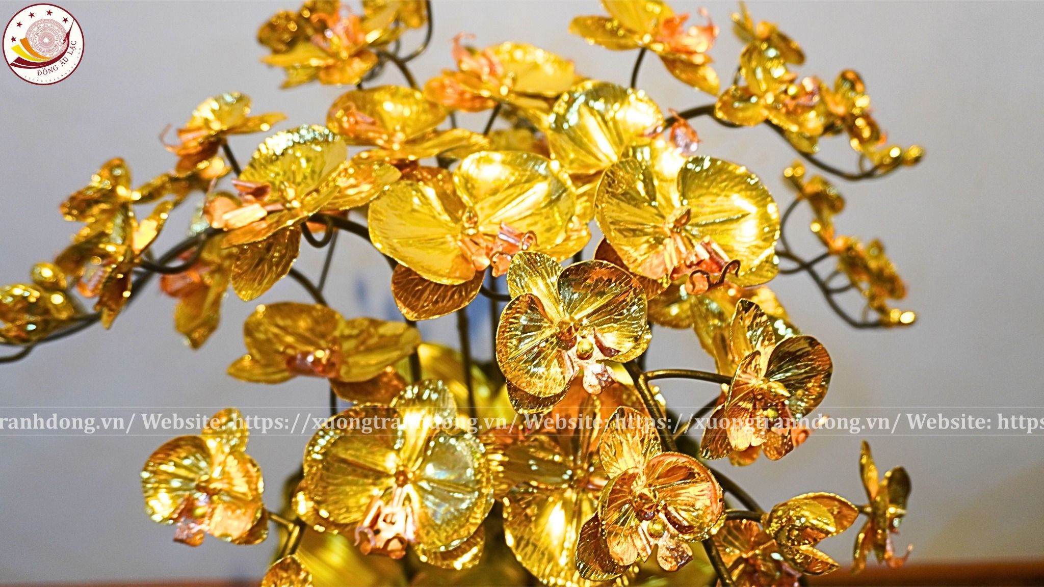 chau hoa lan 8 canh ma vang 24k xuong tranh dong