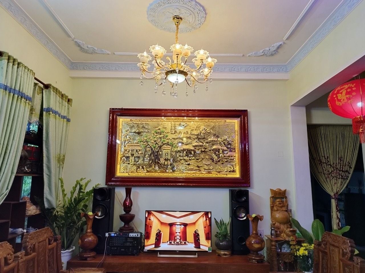 tranh coi nguon que huong dong vang dat vang bac kich thuoc 2m55x1m55 xuong tranh dong