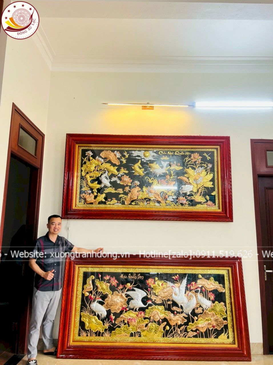 tranh sen hac dong vang dat vang bac kt 2m3x1m2 xuong tranh dong