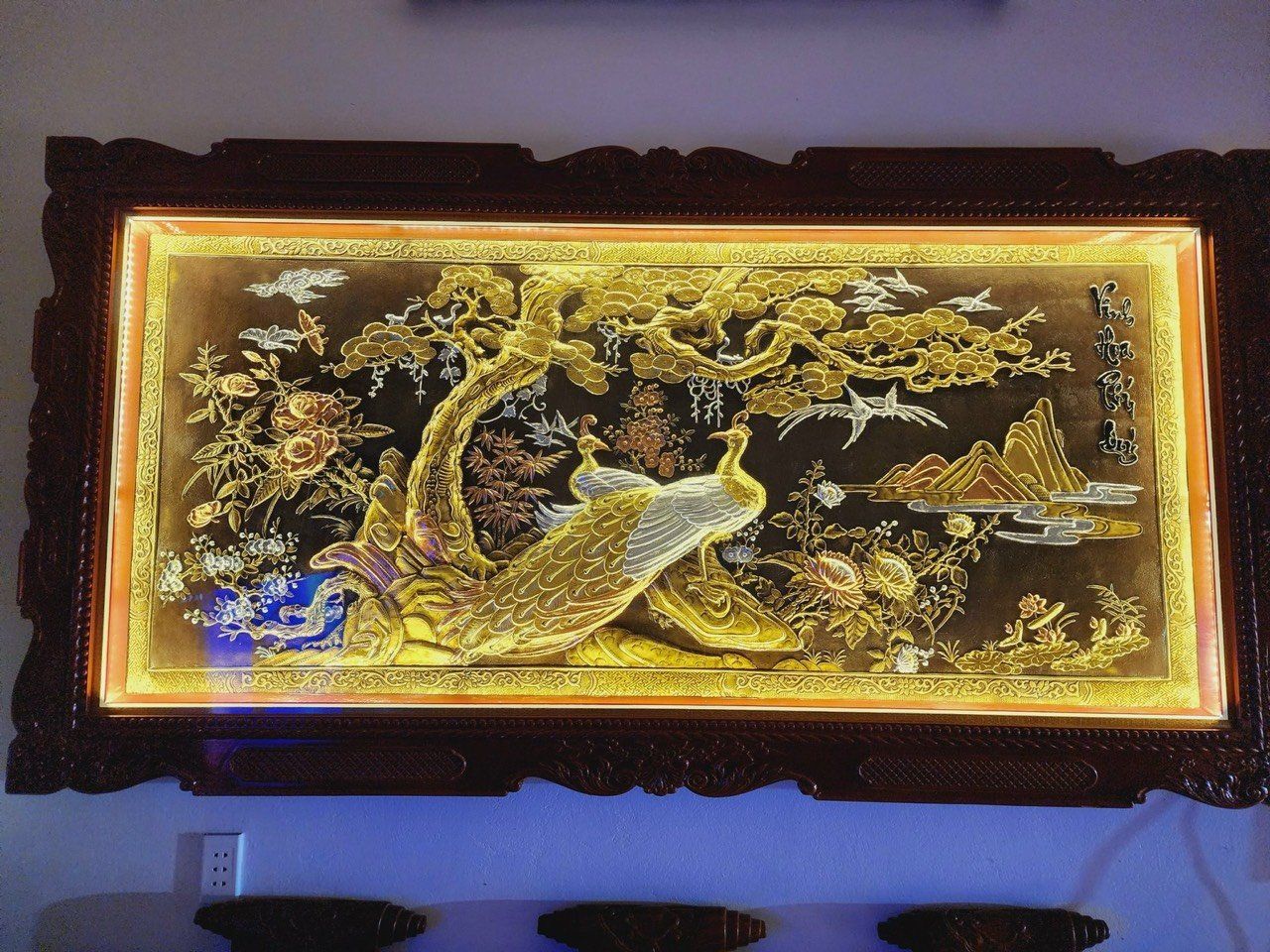 tranh vinh hoa phu quy bang dong vang dat vang bac khung duc kich thuoc 1m97x1m07 xuong tranh dong