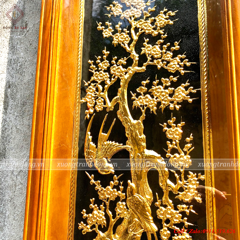 tranh tu quy 29x89cm nen den ma vang 24k