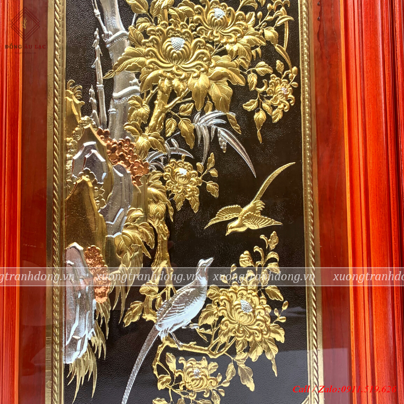 tranh tu quy dong vang 41x127cm dat vang bac