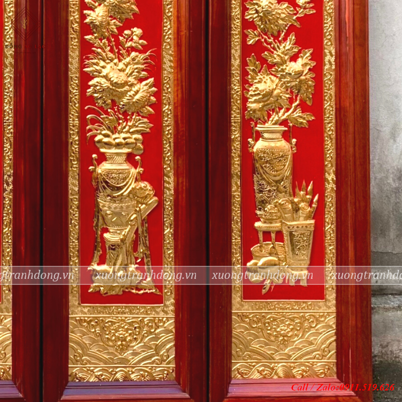tranh tu binh ma vang nen do 41x146cm