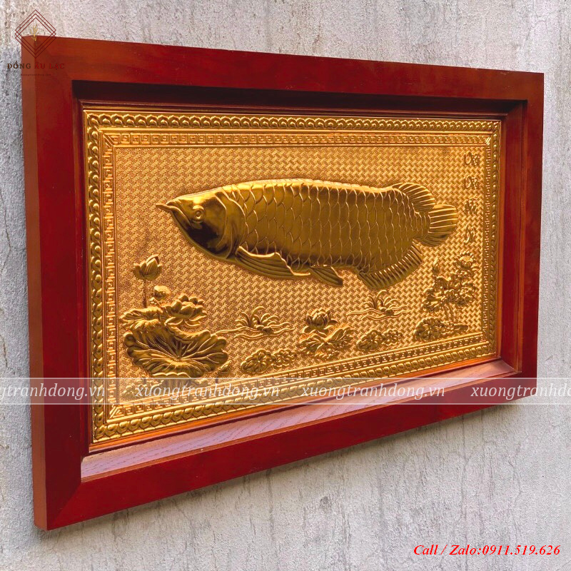 tranh ca rong 38x68cm ma vang 24k ma nen khung go soi