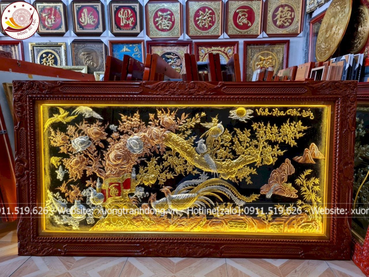 tranh vinh hoa phu quy bang dong vang dat vang bac khung duc kich thuoc 1m7x90cm xuong tranh dong