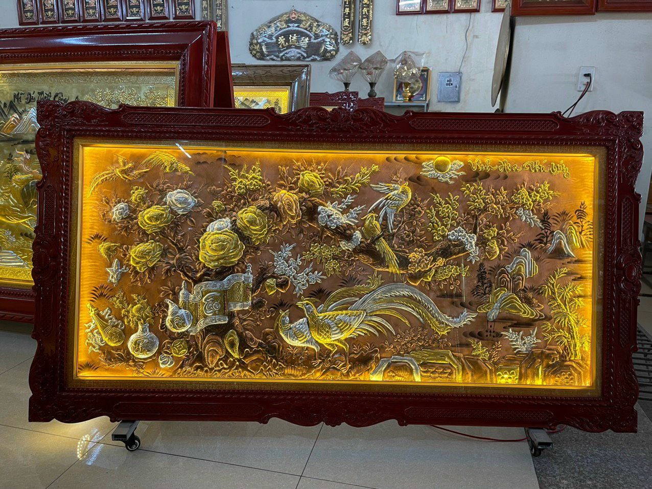 tranh vinh hoa phu quy bang dong vang xuoc dat kich thuoc 1m7x90cm xuong tranh dong