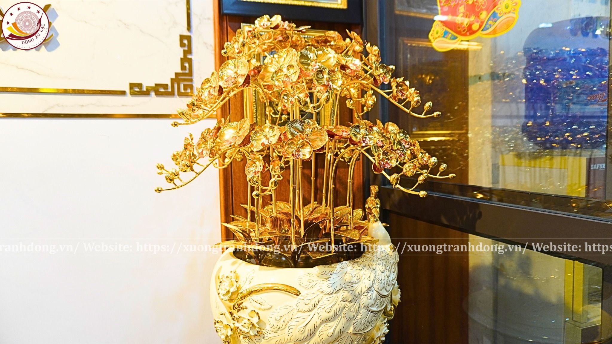 chau hoa lan 15 canh ma vang 24k xuong tranh dong